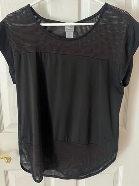 C9 Champion women's Sz S Black Asymmetrical T-shirt Partial Mesh & cap sleeves